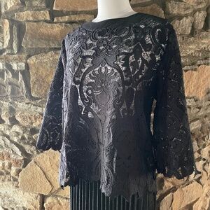 Black Lace 3/4 length sleeve blouse